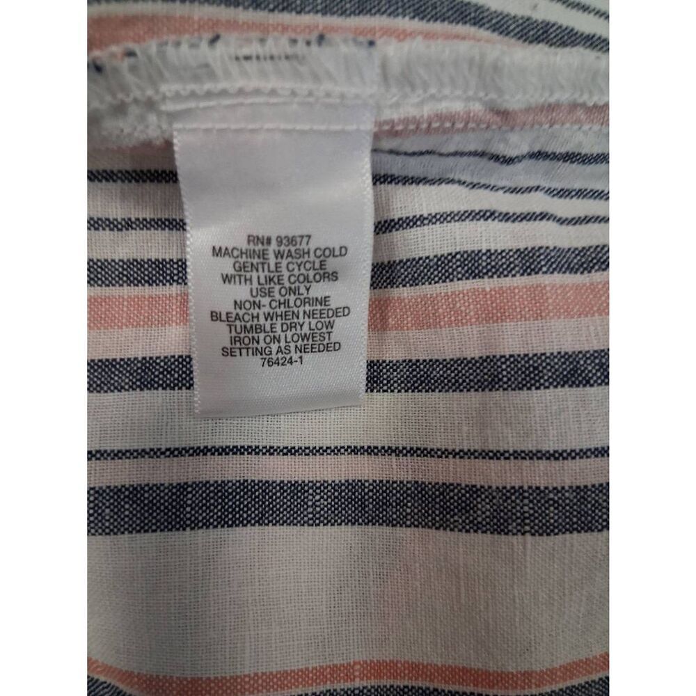 Liz Claiborne womens 2xl linen blouse gray coral pink stripe top summertime - Picture 8 of 9